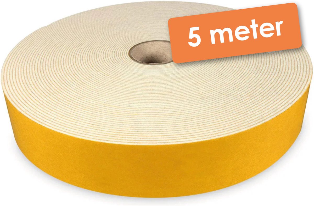 5 Meter - Zelfklevend   / Plakvilt op Rol - Wit - Breedte: 40 mm - Dikte: 1.5 mm