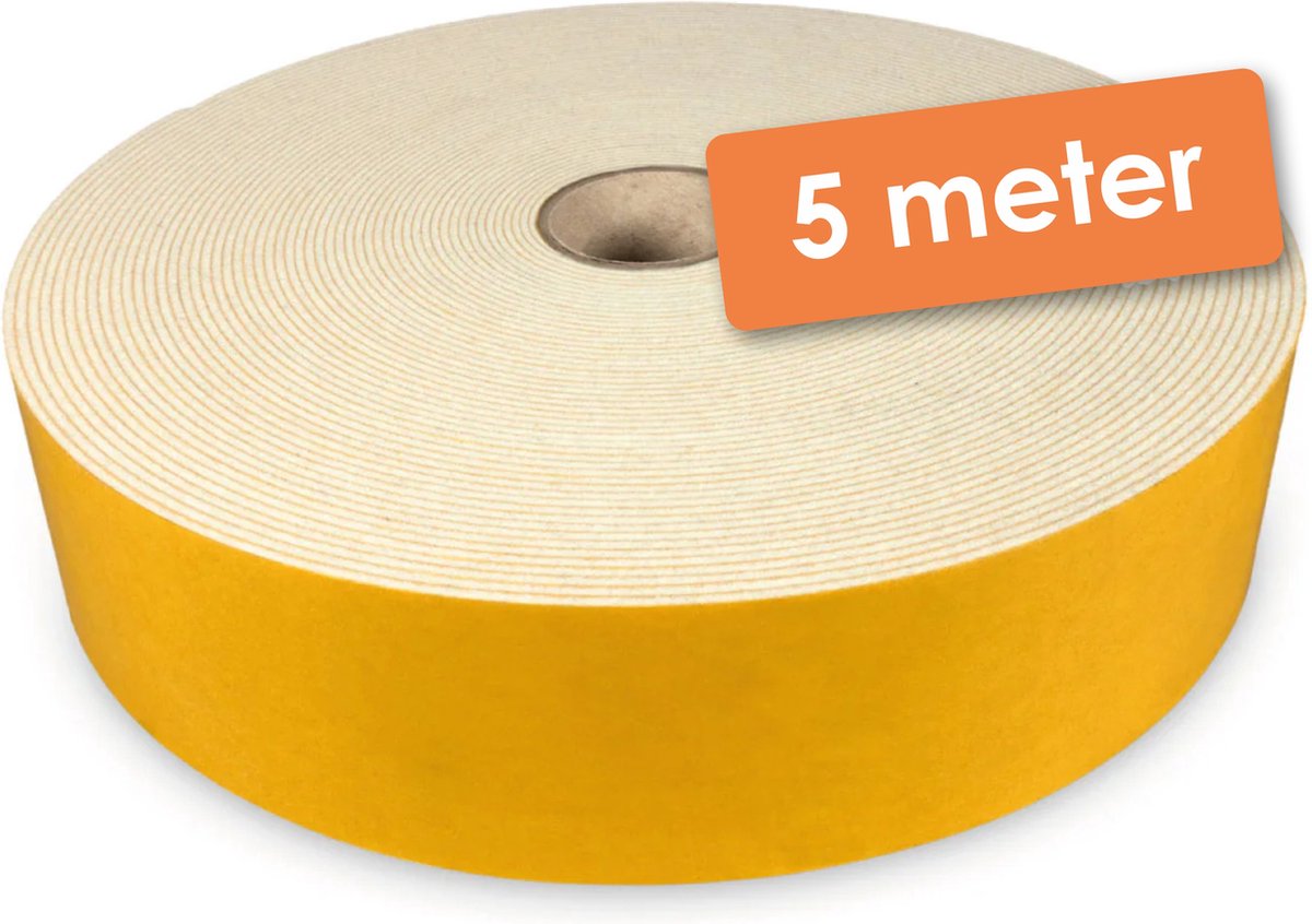 5 Meter - Zelfklevend   / Plakvilt op Rol - Wit - Breedte: 50 mm - Dikte: 1.5 mm