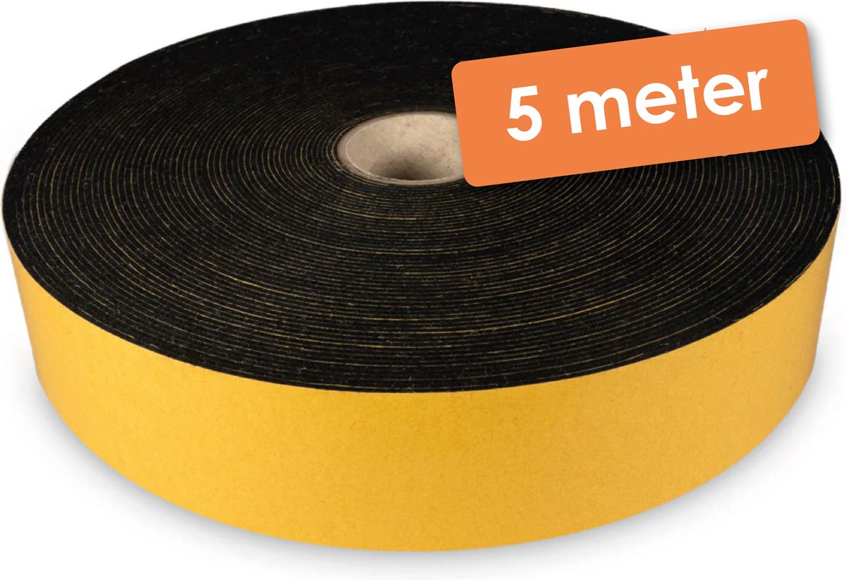 5 Meter - Zelfklevend   / Plakvilt op Rol - Zwart - Breedte: 40 mm - Dikte: 1.5 mm