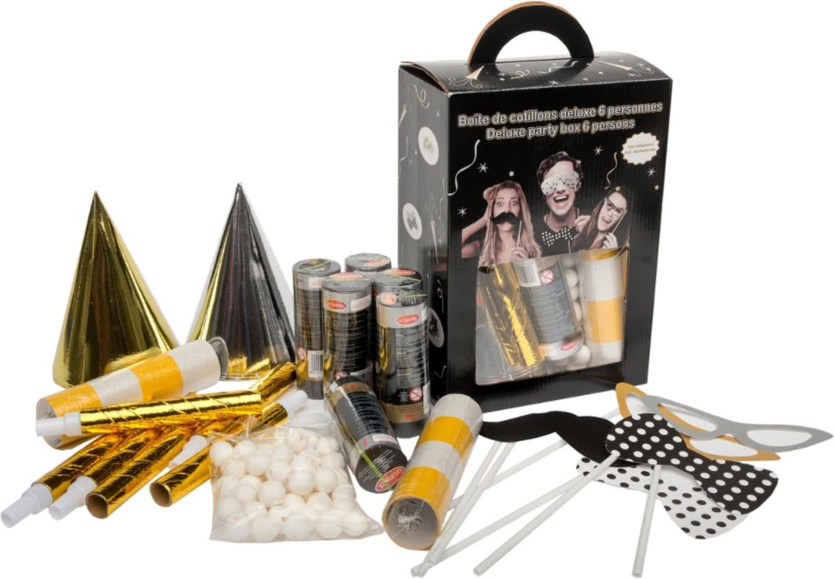 Goud en zilver feestpakket 6 personen met photobooth  -   - One size