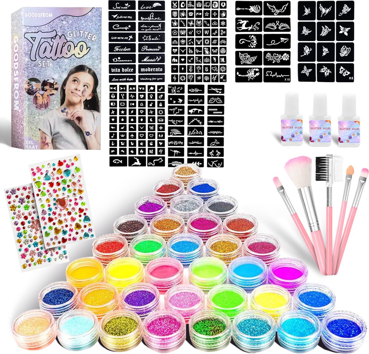 GoodsFrom® Glitter Tattoo Set - Glitter tattoos kinderen - 36 Kleuren - Voor Meisjes/Jongens - Special Voor Kinderen - Het Perfecte Cadeau