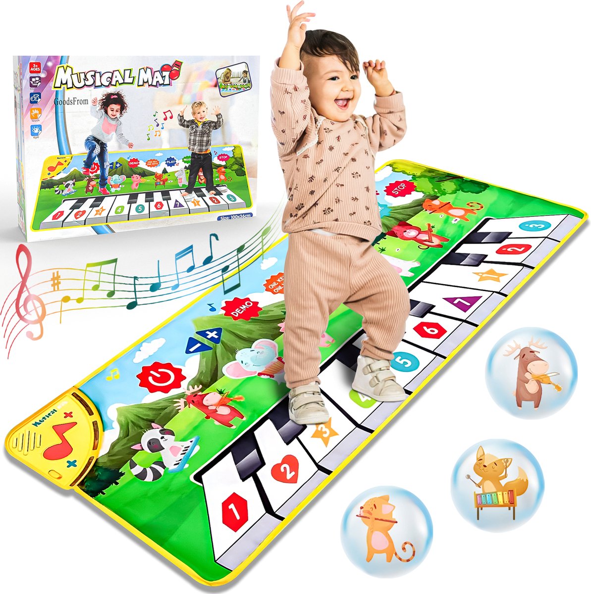 Muziekmat met 8 dieren - 3-jaar-cadeau -dansmat - vloermat - speelgoed voor kinderen - modes - pianomat - piano mat - meisjes en jongens