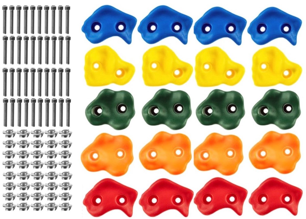 Goodz4All 20 Klimstenen met Bevestigingsmateriaal voor de Klimmuur Klimwand Kinderen