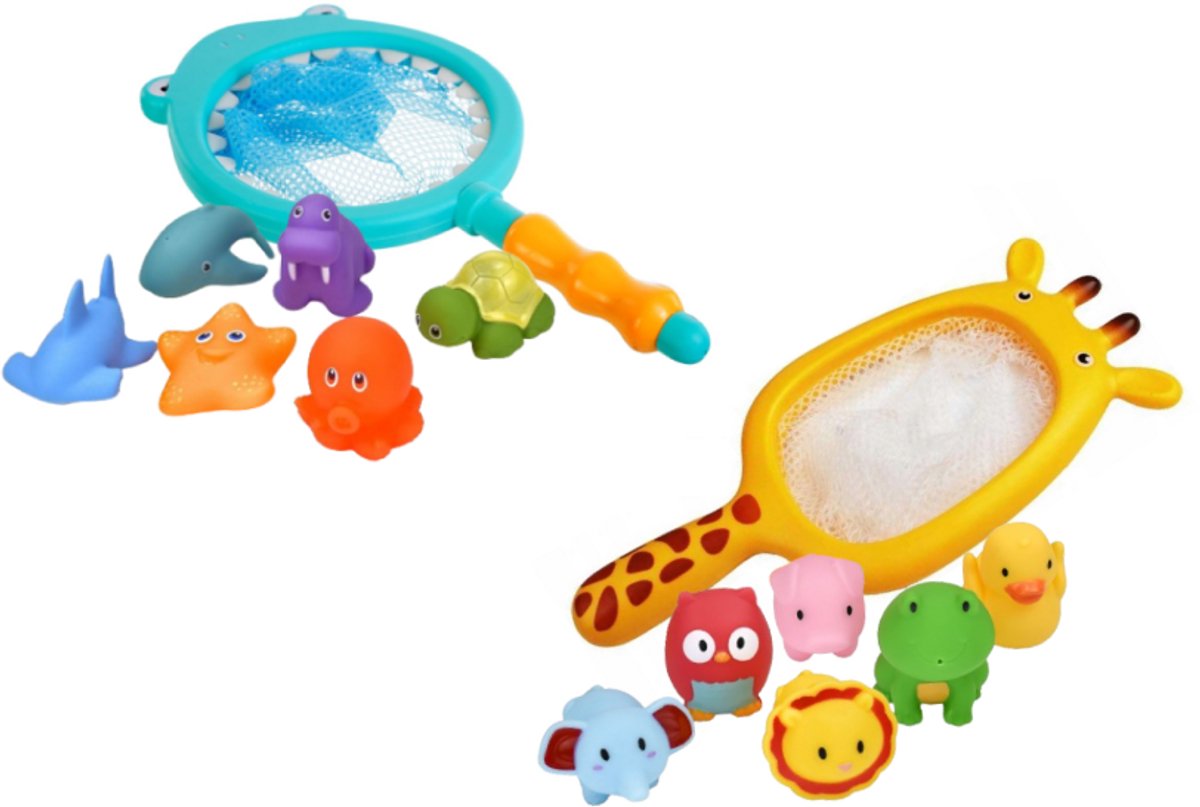 Goodz4All Badspeelgoed Waterspeelgoed Badspeeltjes 12 stuks Schepnet Haai & Schepnet Giraffe