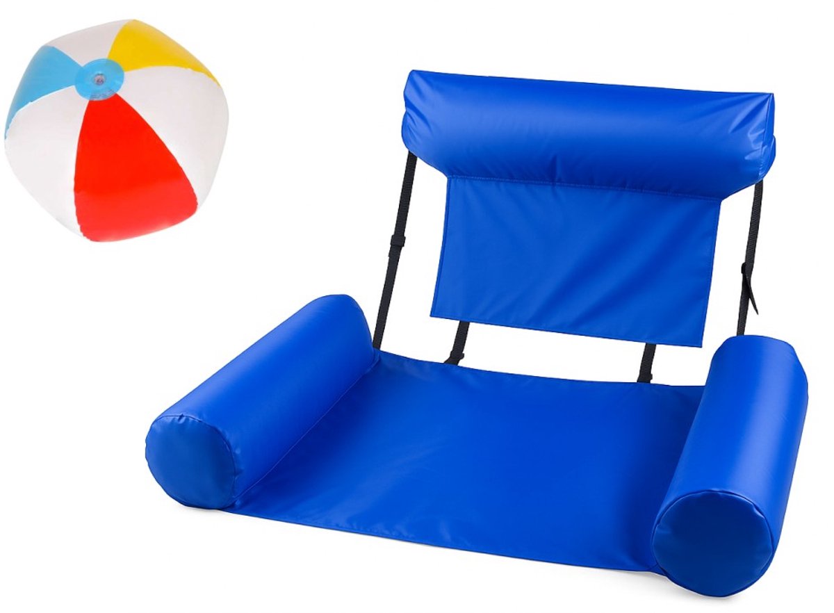 Goodz4All Blauwe Opblaasbare Drijfstoel + Strandbal Drijvende WaterStoel LoungeStoel WaterHangmat Zwembad Ligbed Luchtbed - Floating Bed - Beach Float - Float LoungeStoel - Drijvende Water Ligstoel - Opblaasbaar