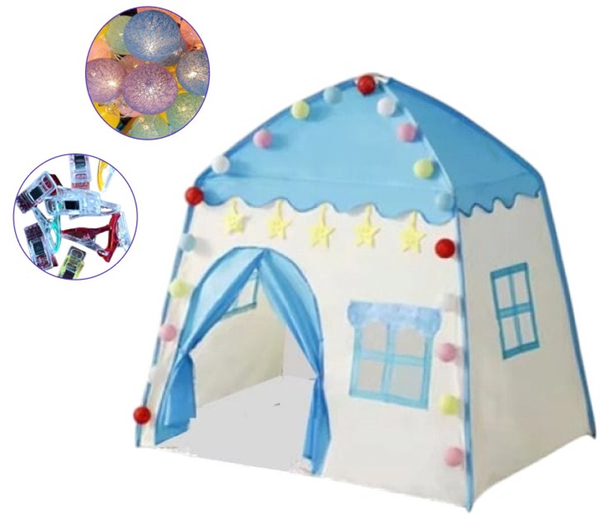 Goodz4All Blauwe Speeltent Speelhuisje Kindertent Tent met Verlichting Ledlampjes en Clips