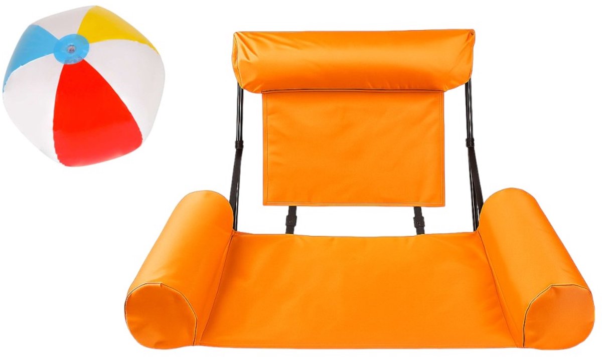   Oranje Opblaasbare Drijfstoel + Strandbal Drijvende WaterStoel LoungeStoel WaterHangmat Zwembad Ligbed Luchtbed - Floating Bed - Beach Float - Float LoungeStoel - Drijvende Water Ligstoel - Opblaasbaar