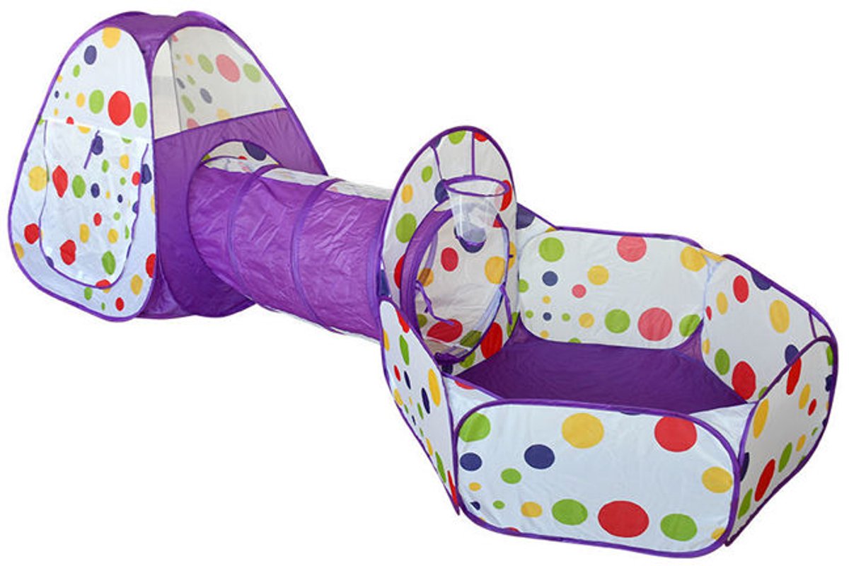 Goodz4All Paarse Tunneltent 3-in-1 Speeltent Pop Up Tent met Ballenbak en Tunnel Kruiptunnel Kinderen– Kindertent Speelhuisje met Speeltunnel en Ballenbad