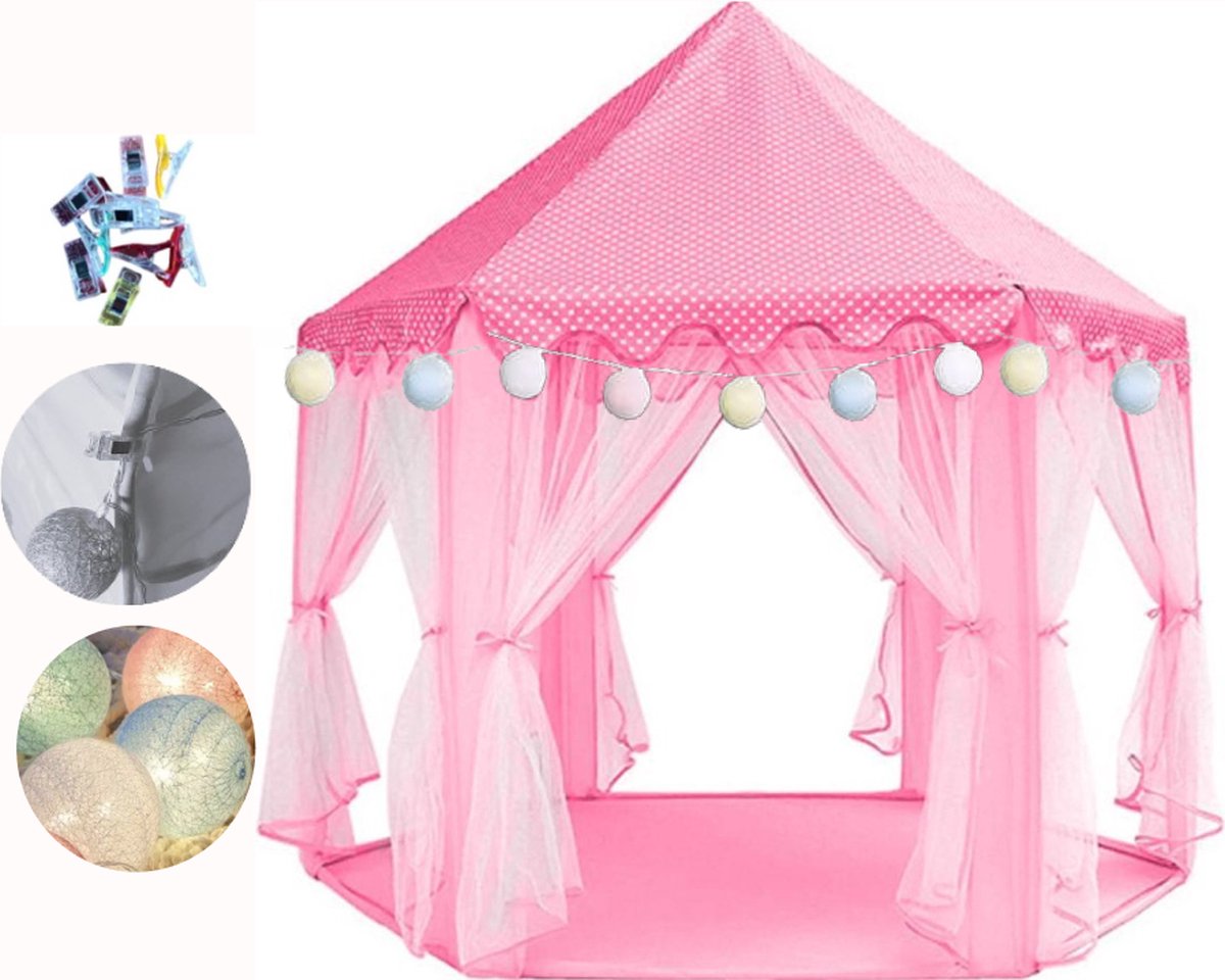 Goodz4All Prinses Tent Kasteeltent Speeltent Kindertent Speelhuisje met Verlichting Roze