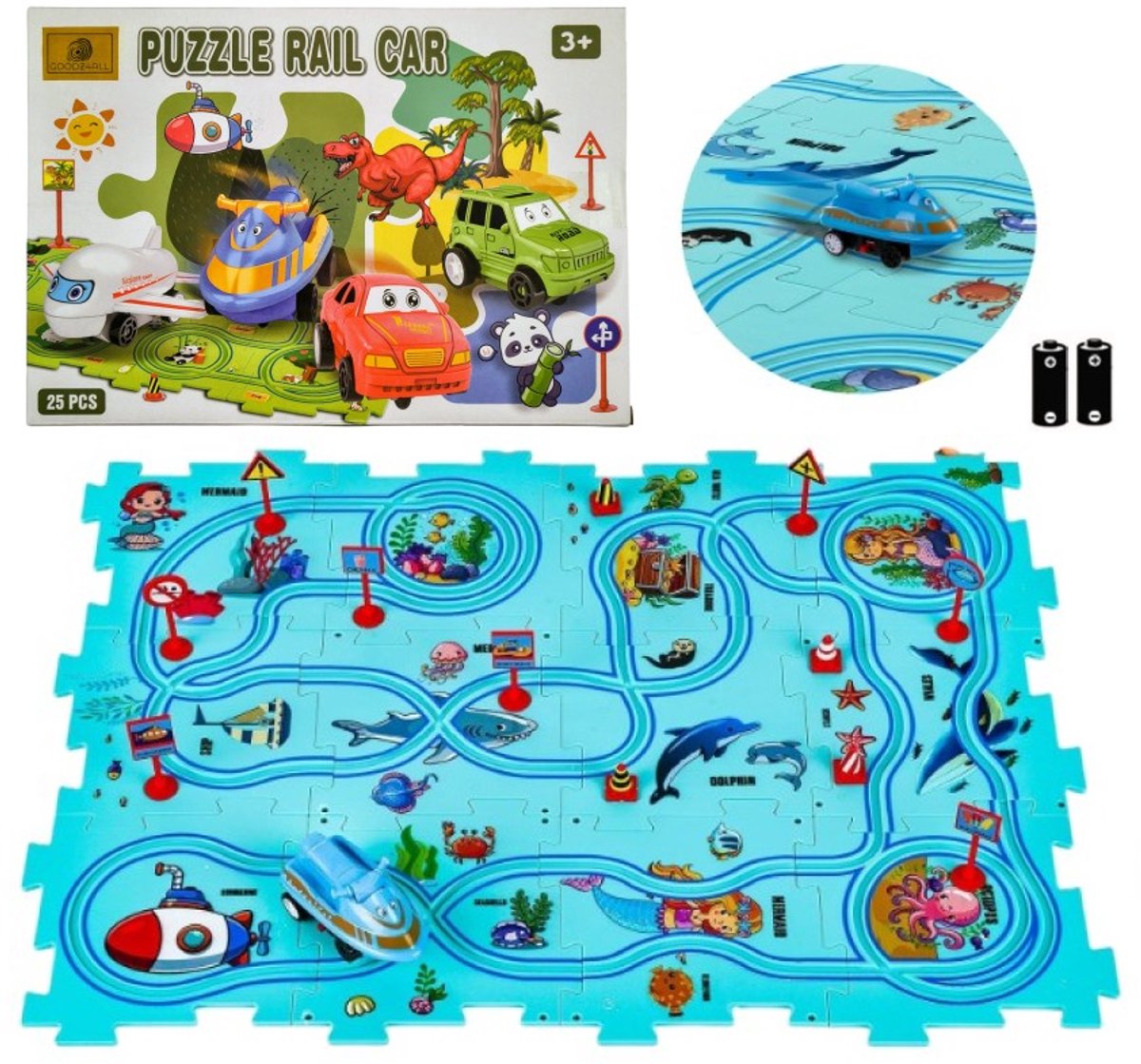 Goodz4All Puzzel Auto Racebaan Elektrisch – Speelmat Autobaan – Educatief Speelgoed – Inclusief Batterijen – Onderwater Thema
