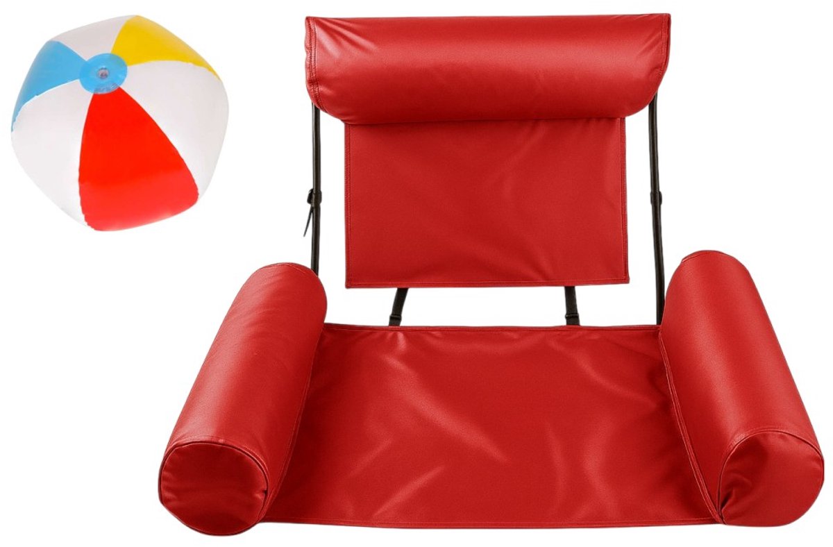 Goodz4All Rode Opblaasbare Drijfstoel + Strandbal Drijvende WaterStoel LoungeStoel WaterHangmat Zwembad Ligbed Luchtbed - Floating Bed - Beach Float - Float LoungeStoel - Drijvende Water Ligstoel - Opblaasbaar
