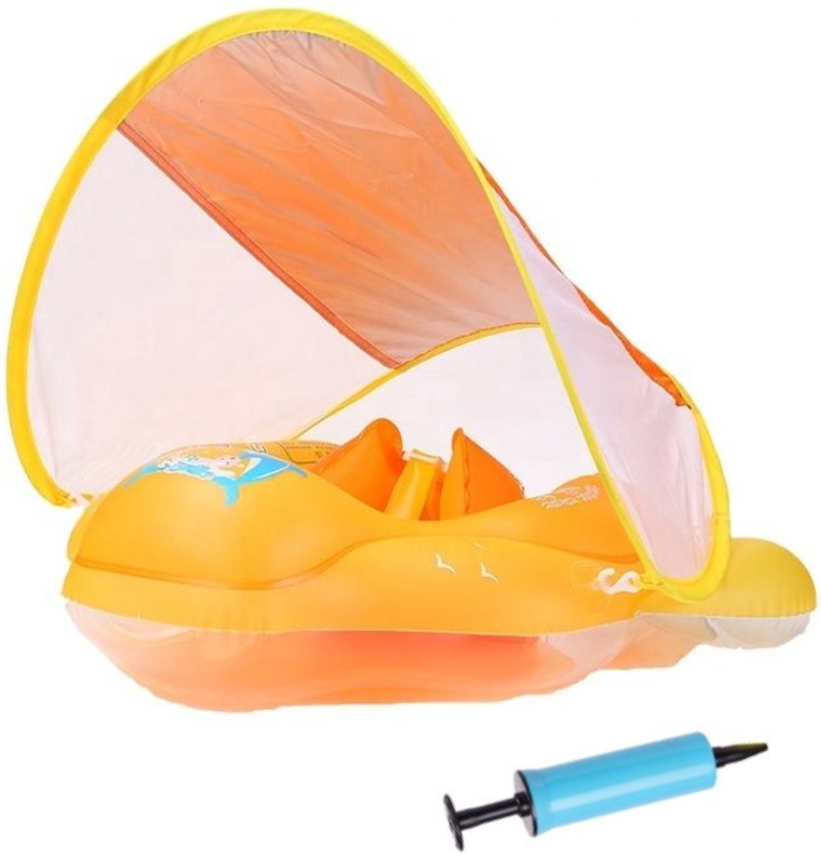 Goodz4All Zwemband Baby Float Baby Zwemband met Zonnescherm Peuter Zwemband Oranje Maat L met Handpomp en Repair Patch