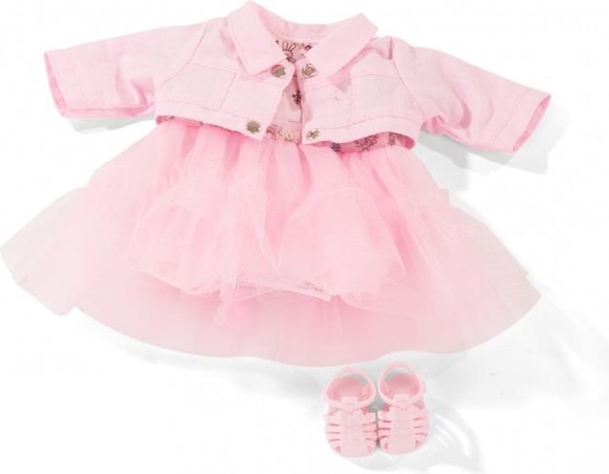Götz poppenkleding roze kledingset jack, jurk en sandaaltjes voor pop van 30-33cm
