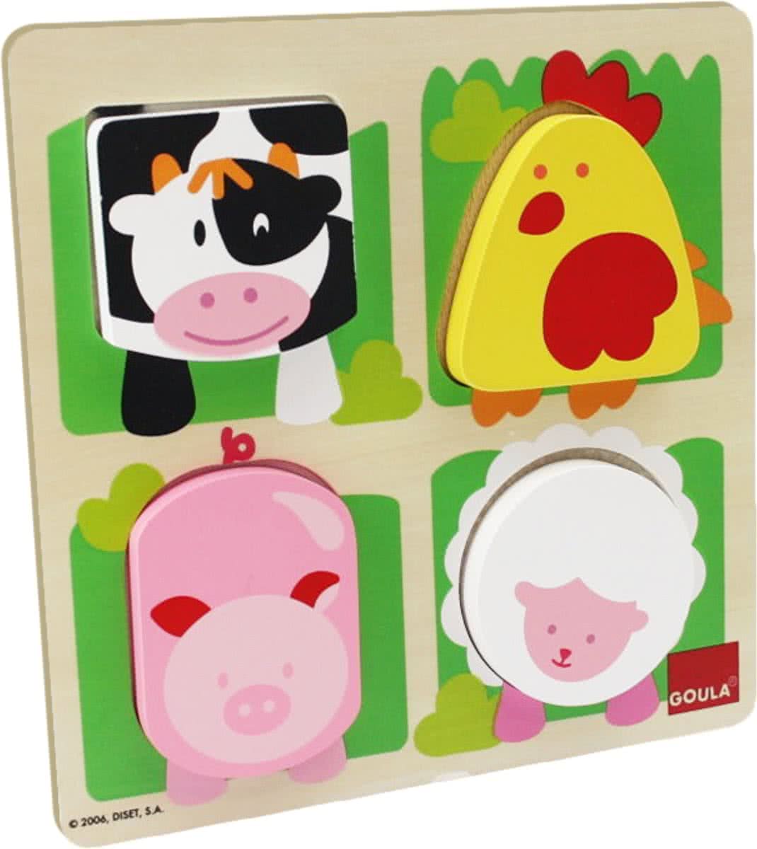 Goula Houten Puzzel - Boerderijdieren - 4 Stukjes