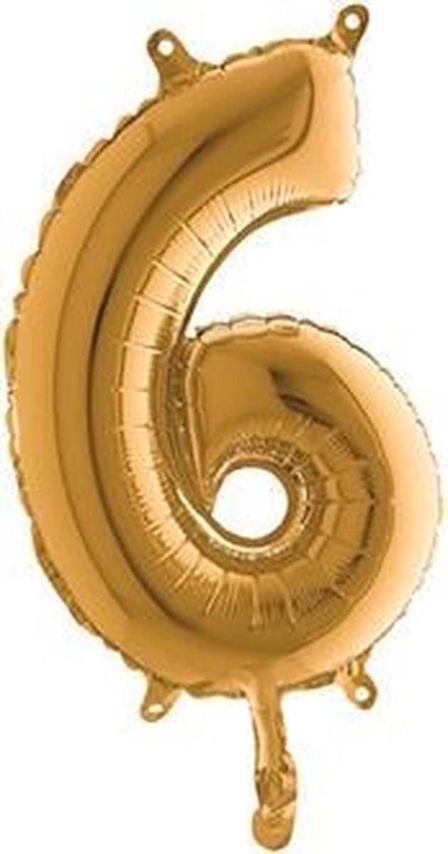 Folieballon - Cijfer 6 - Goud - Grabo balloon - 35cm