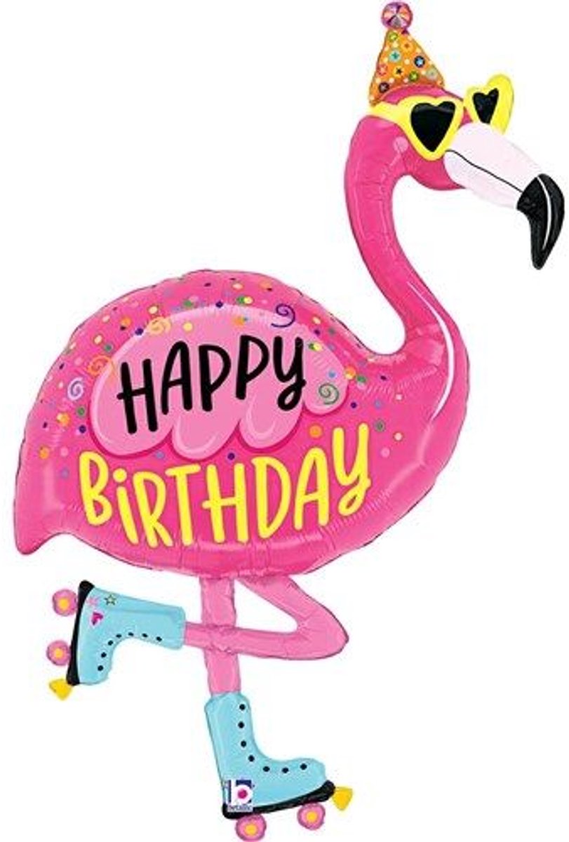 Folieballon - Happy Birthday Stoere Flamingo - 107 cm - Helium- en Luchtvulling