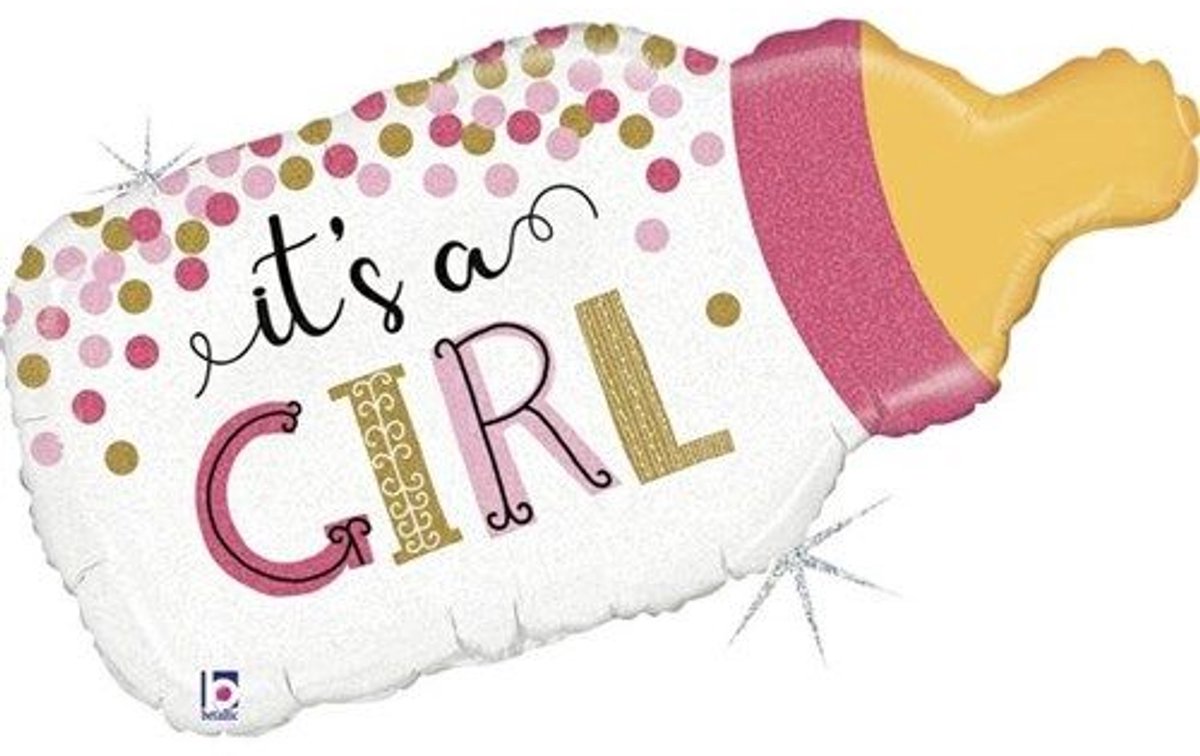 Folieballon Geboorte Meisje - Fles Roze - 74 cm - Helium- en Luchtvulling