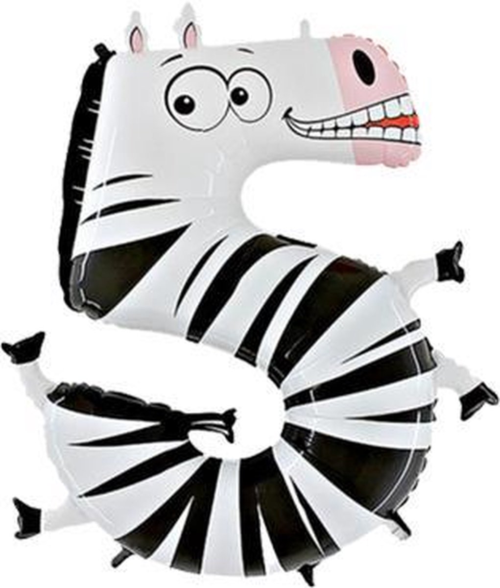 Folieballon cijfer 5 Zebra 100 cm