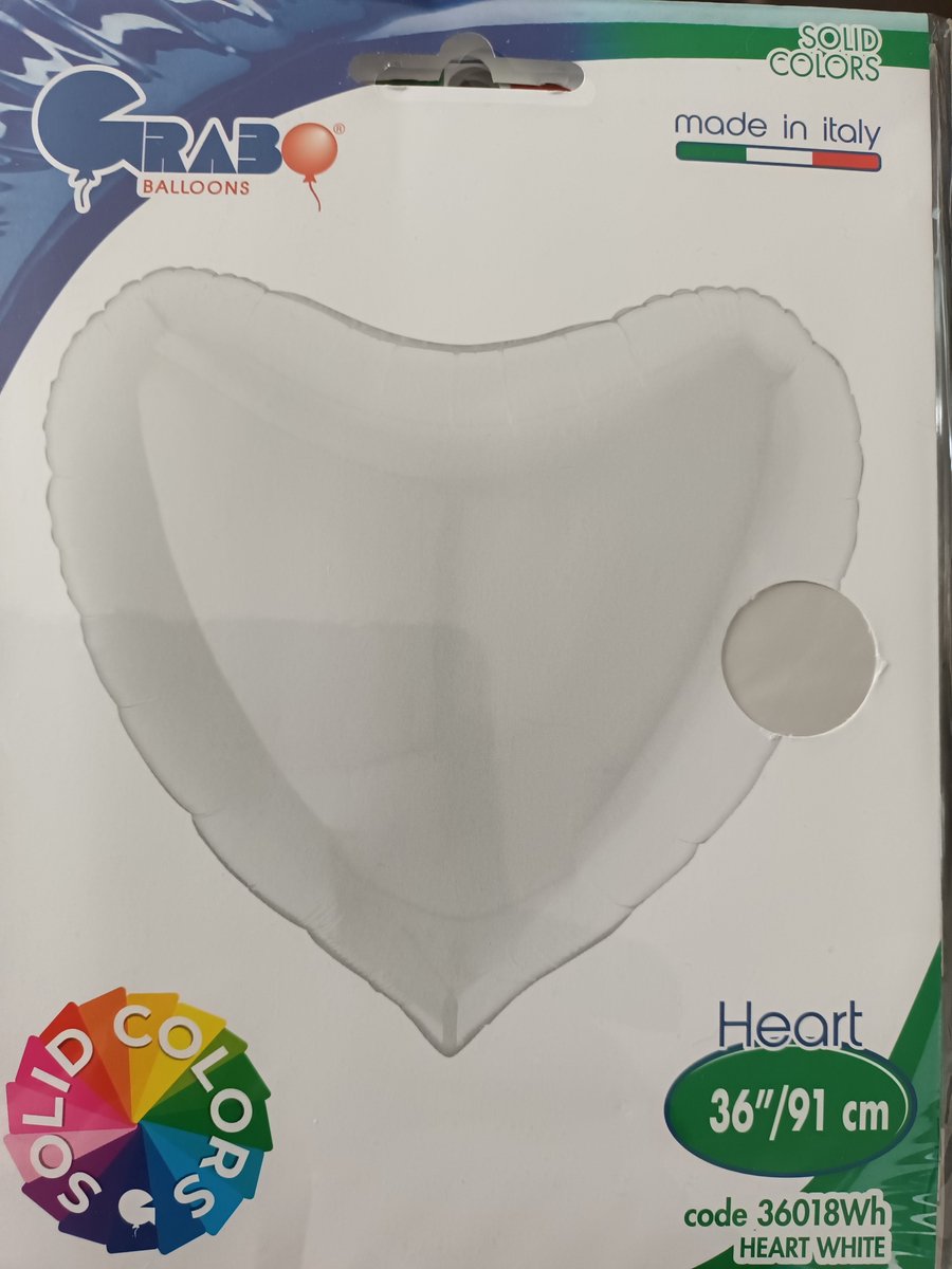 Folieballon hart wit extra groot 91cm!