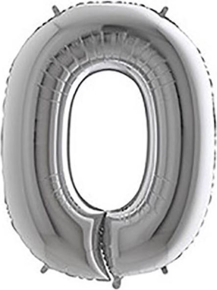 Grabo Balloons - Cijfer 0 - zilver - 66cm