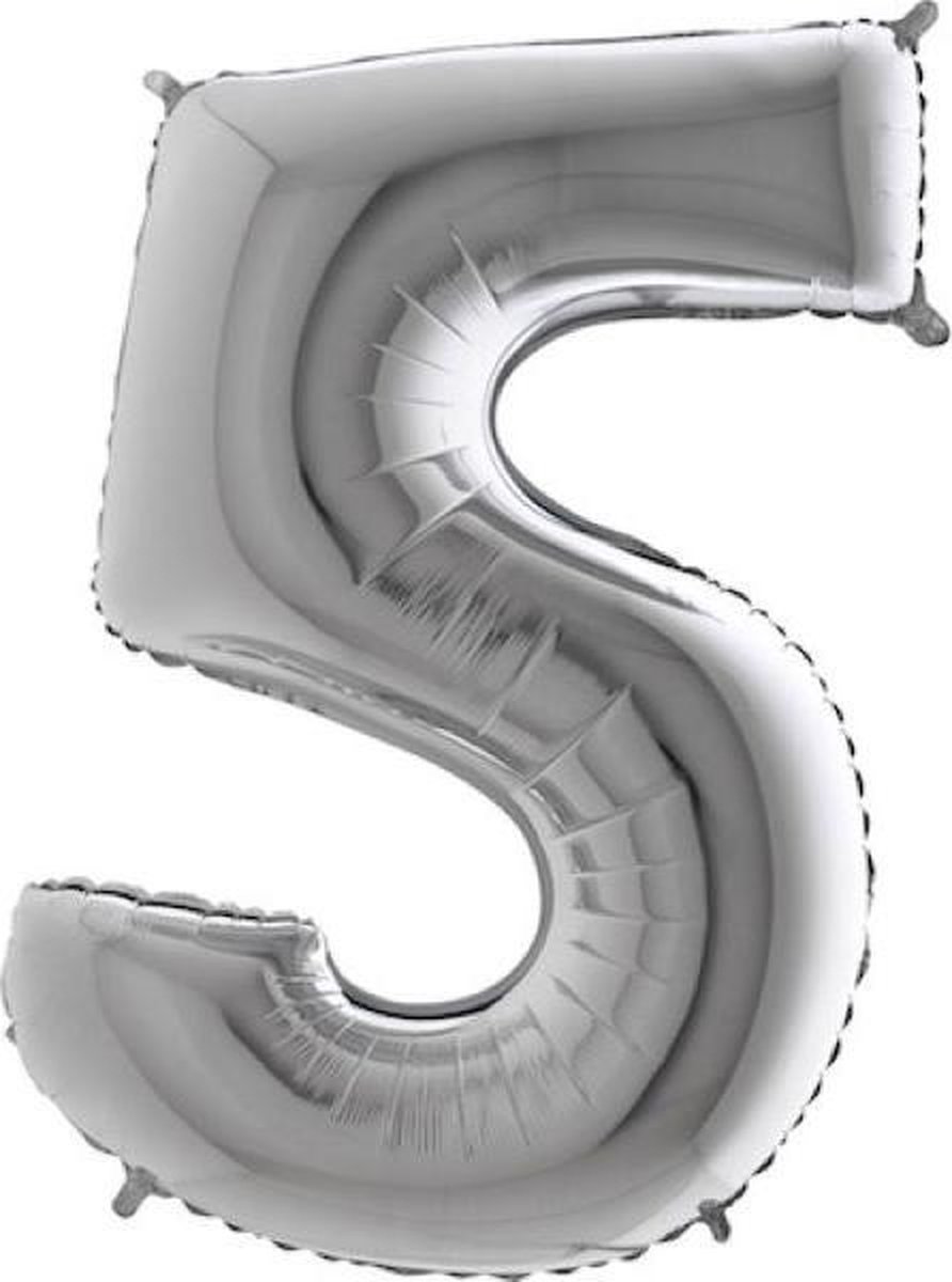 Grabo Balloons - Folieballon - Cijfer 5 - zilver - 66cm