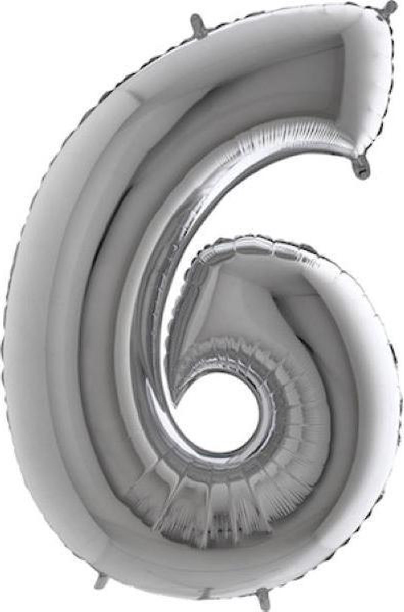 Grabo Balloons - Folieballon - Cijfer 6 - zilver - 66cm