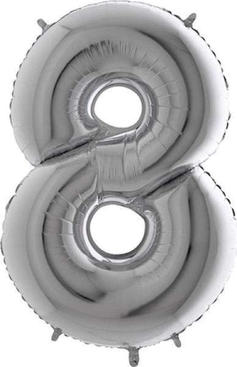 Grabo Balloons - Folieballon - Cijfer 8 - zilver - 66cm