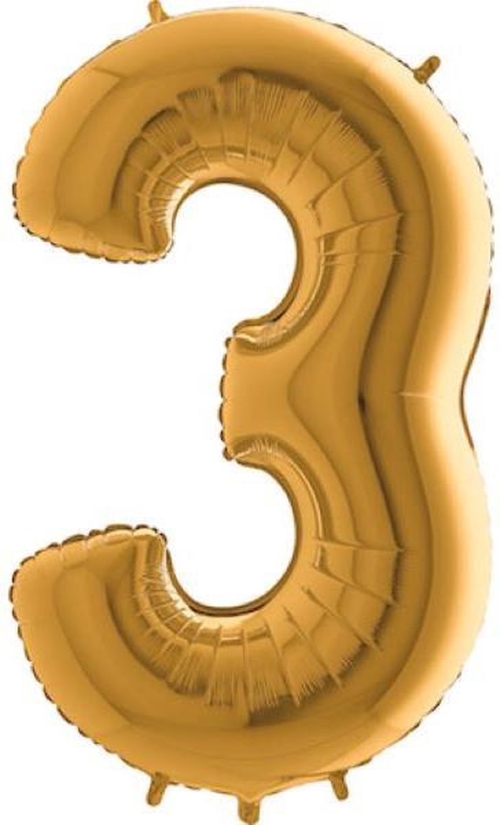 Grabo Balloons - Folieballon - cijfer 3 - goud - 66cm