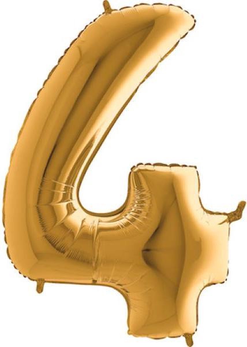 Grabo Balloons - Folieballon - cijfer 4 - goud - 66cm