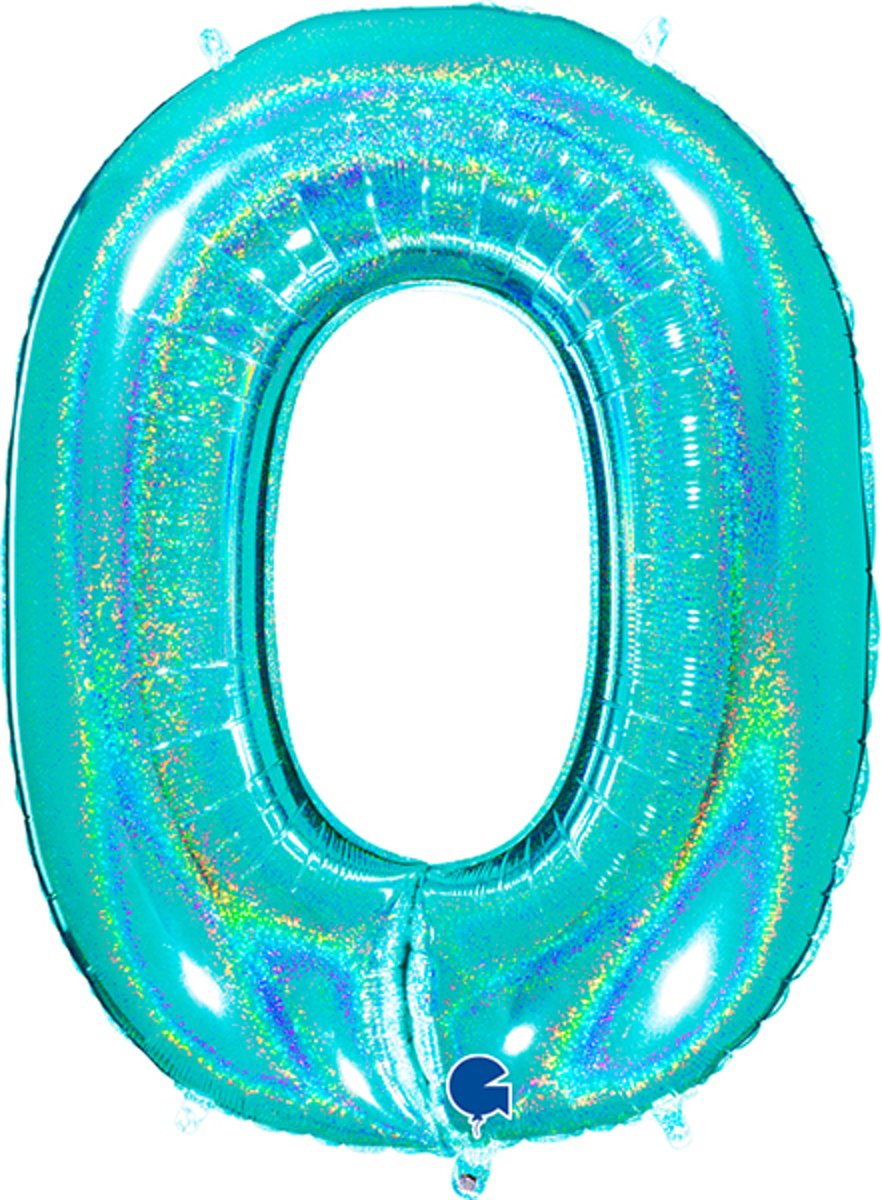 Cijfer 0 Glitter Tiffany Blue (102cm)