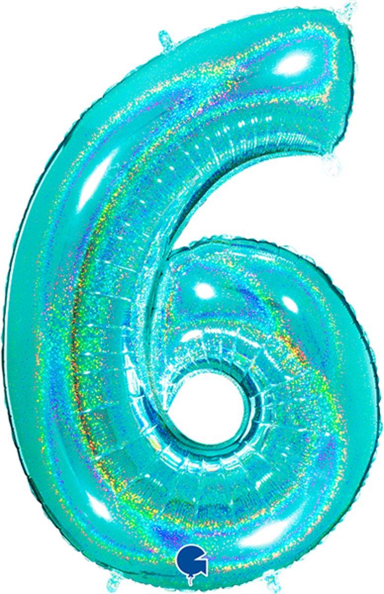 Cijfer 6 Glitter Tiffany Blue (102cm)