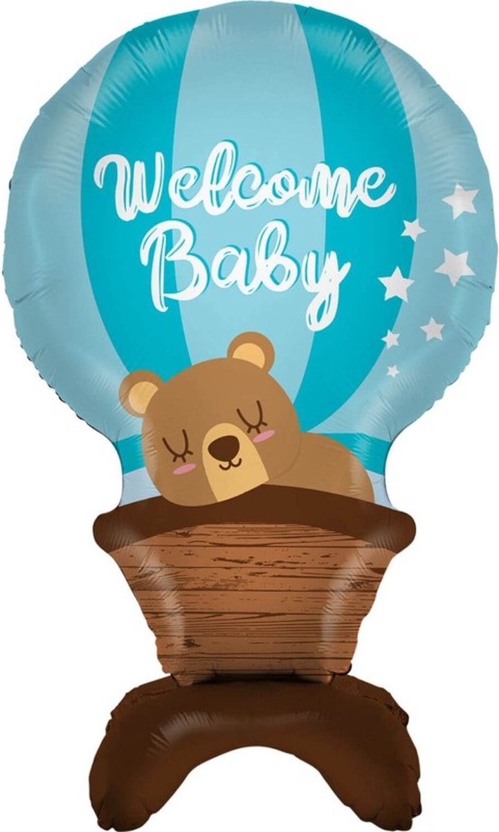 Welcome Baby folie luchtballon blauw, staand, 97 cm, staande folieballon, geen helium nodig