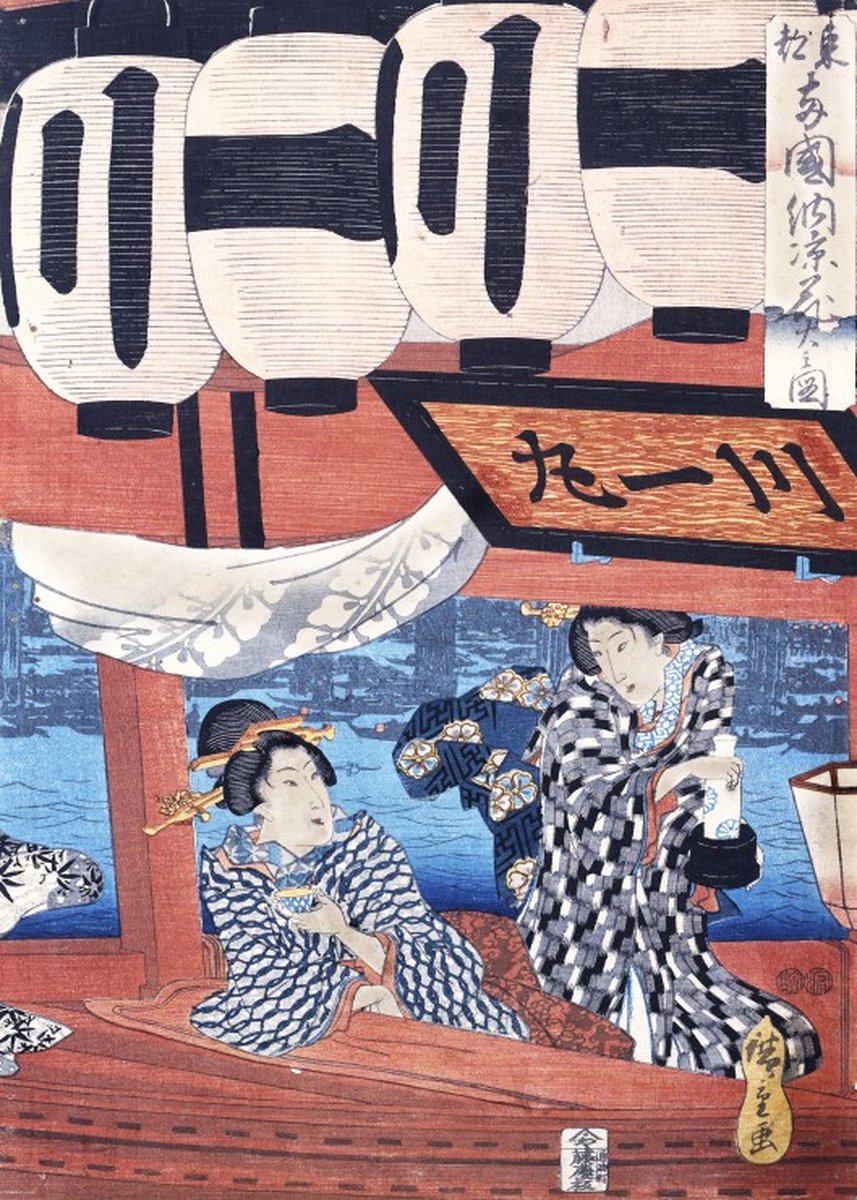 Grafika puzzel Hiroshige - kunst puzzel 500 stukjes - avondkoelte vuurwerk.