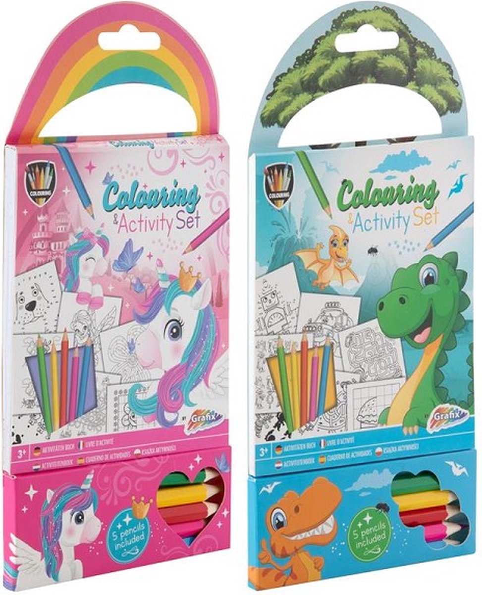 Grafix - Kleur- & Activiteitensetje - 22x11,5cm - 60 paginas - Kleuren - Meisjes - Kleurboek - Kinderen - Cadeau - Activiteiten - Boek - Kleurpotloden