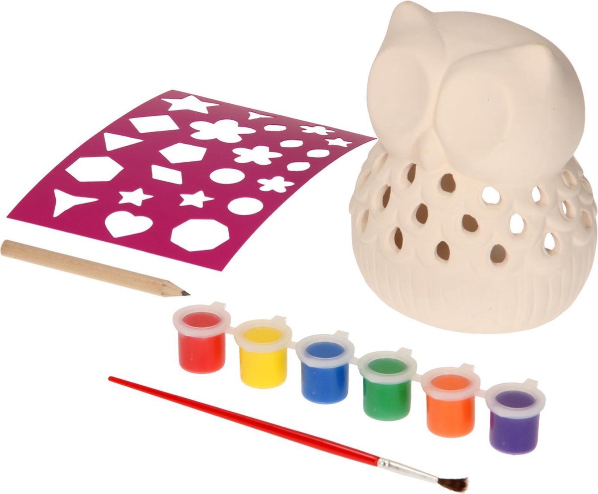   Schilder Je Eigen Kaarsenhouder Uil Keramiek Wit 4-delig