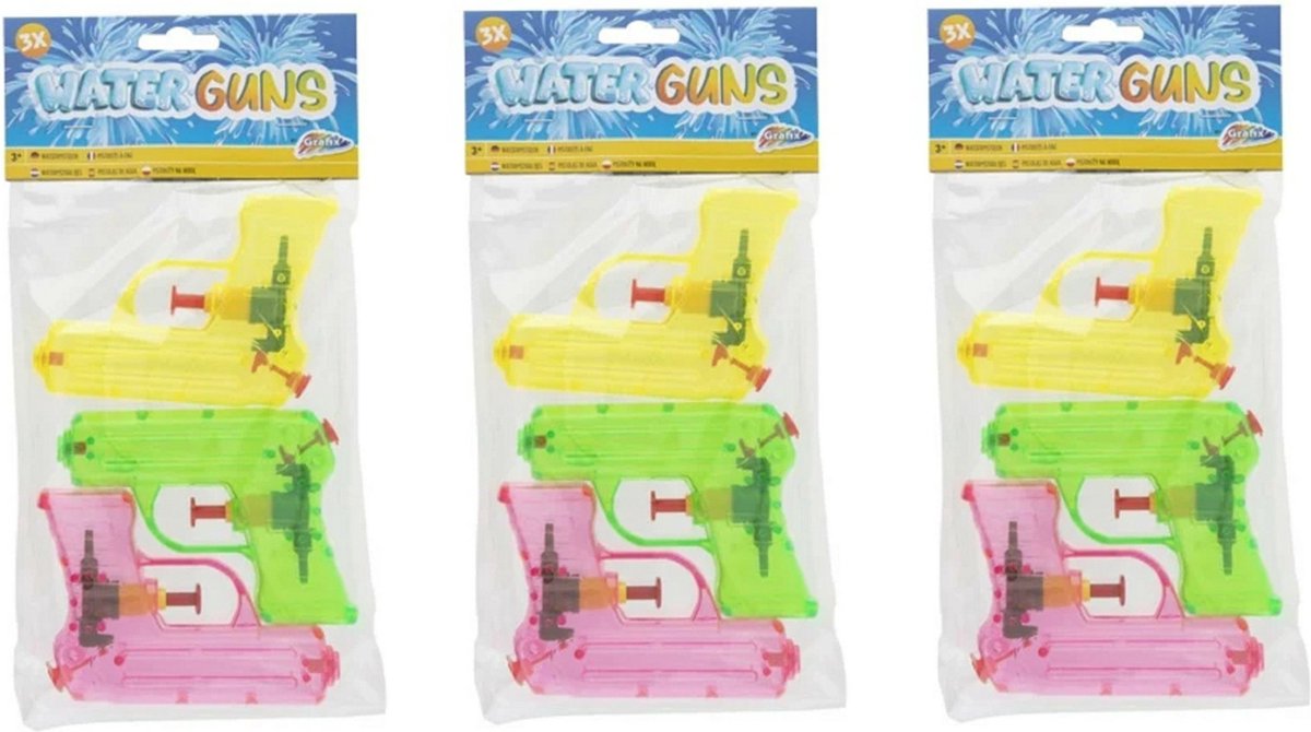    tje/waterpistool - 12x - klein model - 11 cm - geel/groen/roze