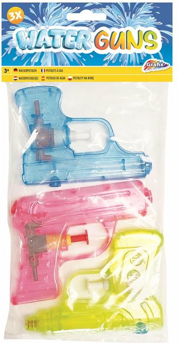    tje/waterpistool - 3x - klein model - 11 cm - geel/blauw/roze