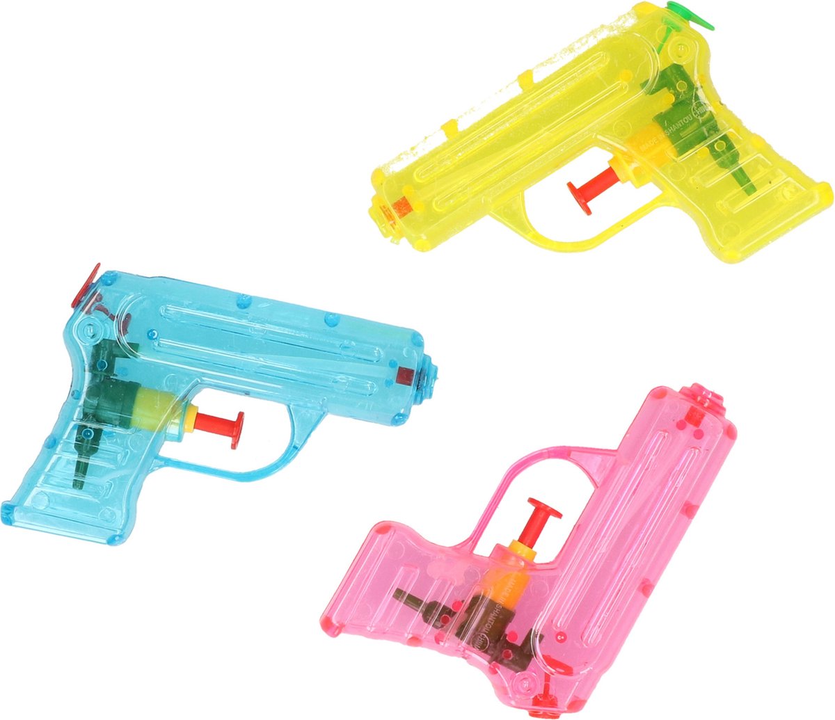 Grafix Waterpistooltje/waterpistool - 6x - klein model - 11 cm - geel/blauw/roze