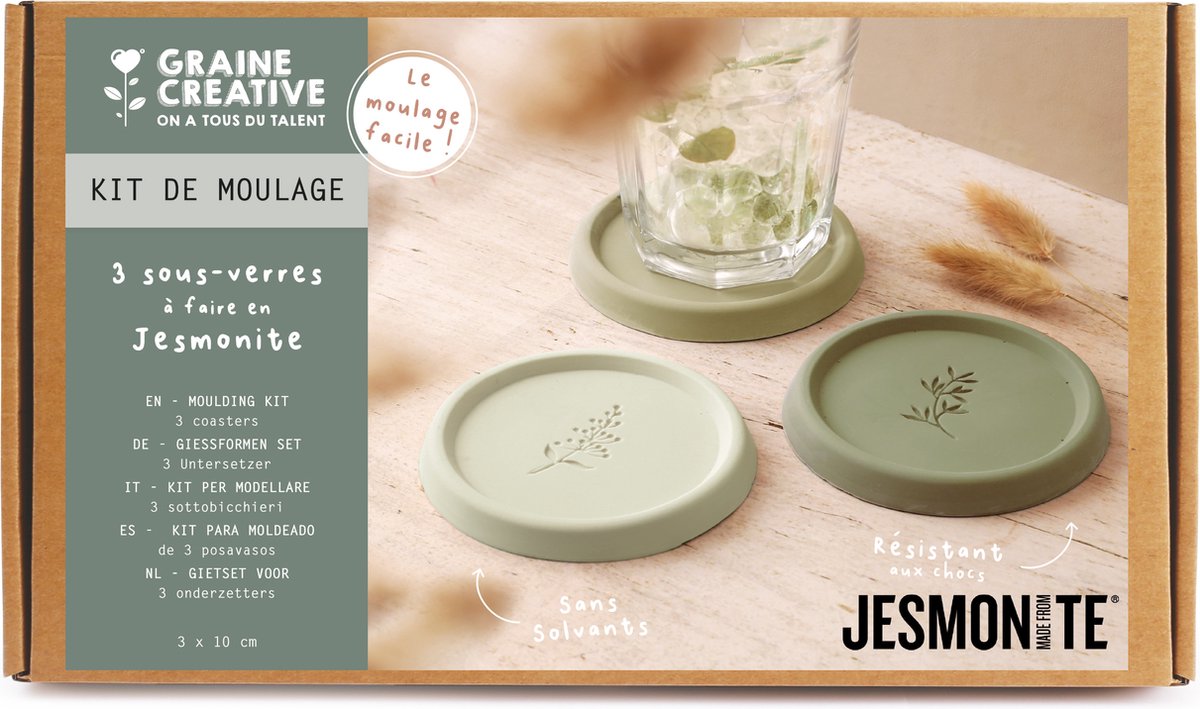 Graine Creative DIY knutselset Jesmonite onderzetters bladeren motief.