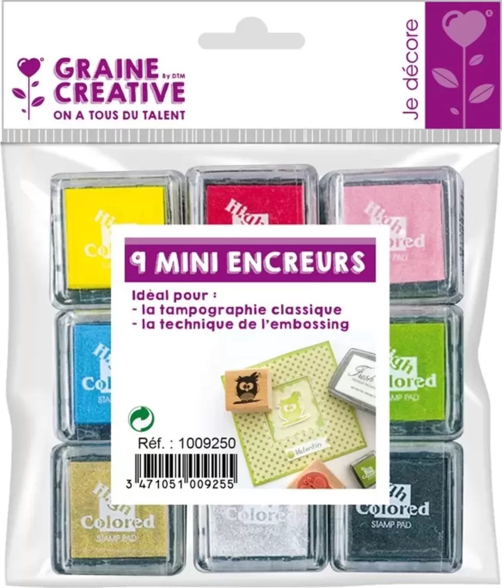 Graine Creative - Inktkussens - Set 3x3 cm - 9 stuks