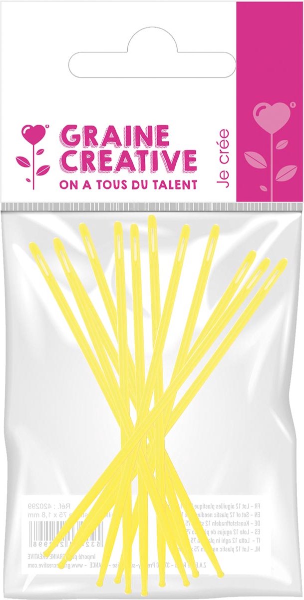 Graine Créative plastic naalden, 75 mm, diameter 1,8 mm, 12 stuks