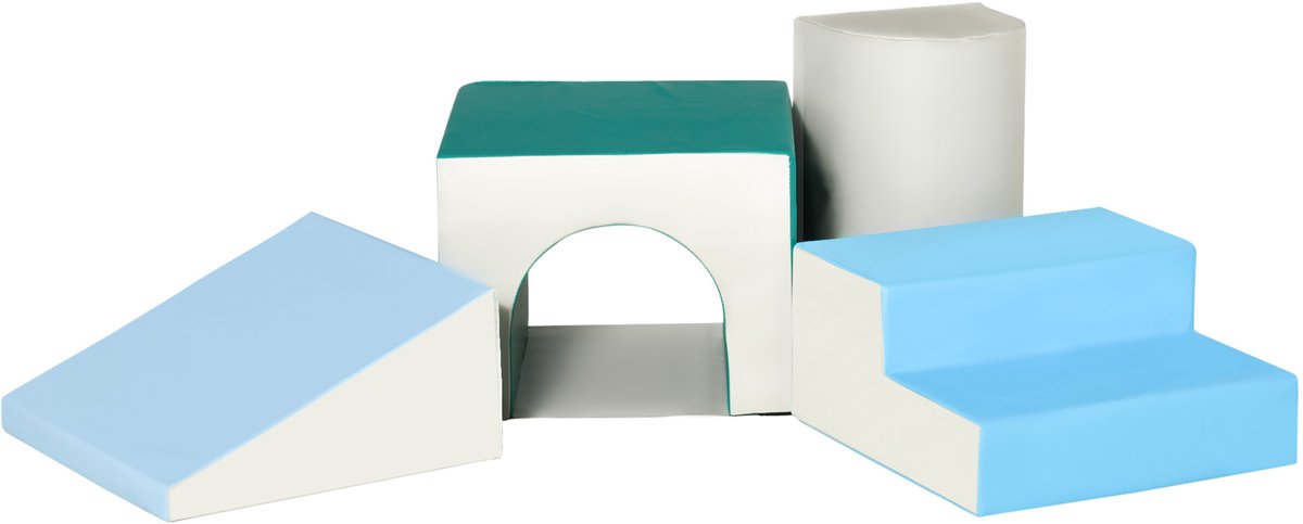 Foam blokken - 4-delig - Speelgoed 18 maanden - Stapeltoren - Bouwblokken - Speelgoed - Educatief speelgoed - Sensorisch Speelgoed Baby - Speelblokken - Blauw + Wit