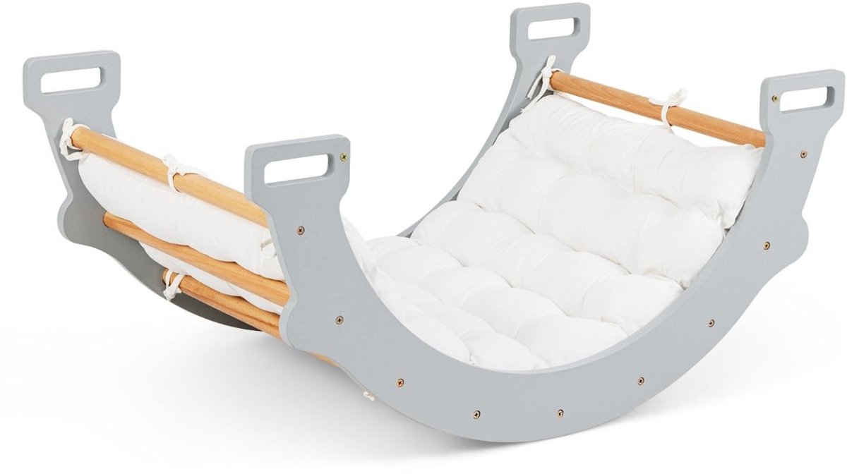 Klimboog - Met kussen - Klimrek - Naturel Hout - Montessori speelgoed - Kinderspeelgoed - Grijs