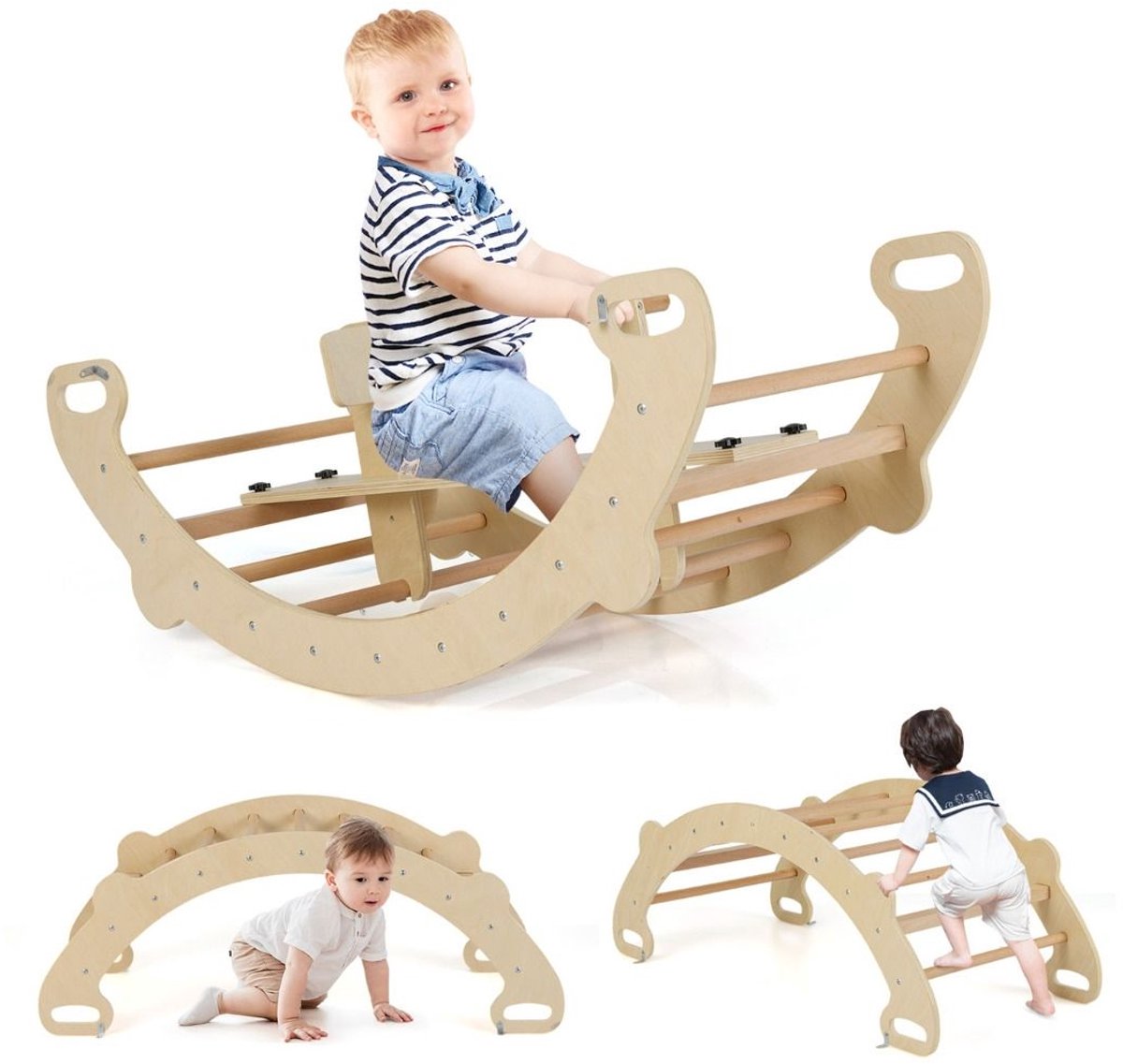 Klimboog - Met kussen - Klimrek - Naturel Hout - Montessori speelgoed - Kinderspeelgoed - Natuurlijk