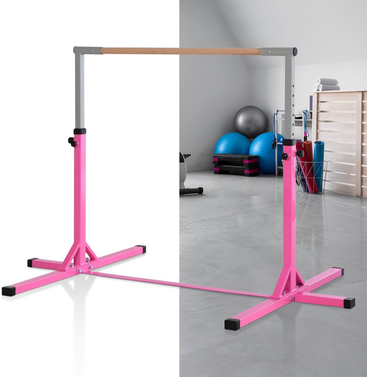   - Rekstok - Duikelrek - Turnrek - Klimboog - Peuter en Kinderen- Verstelbaar - Roze