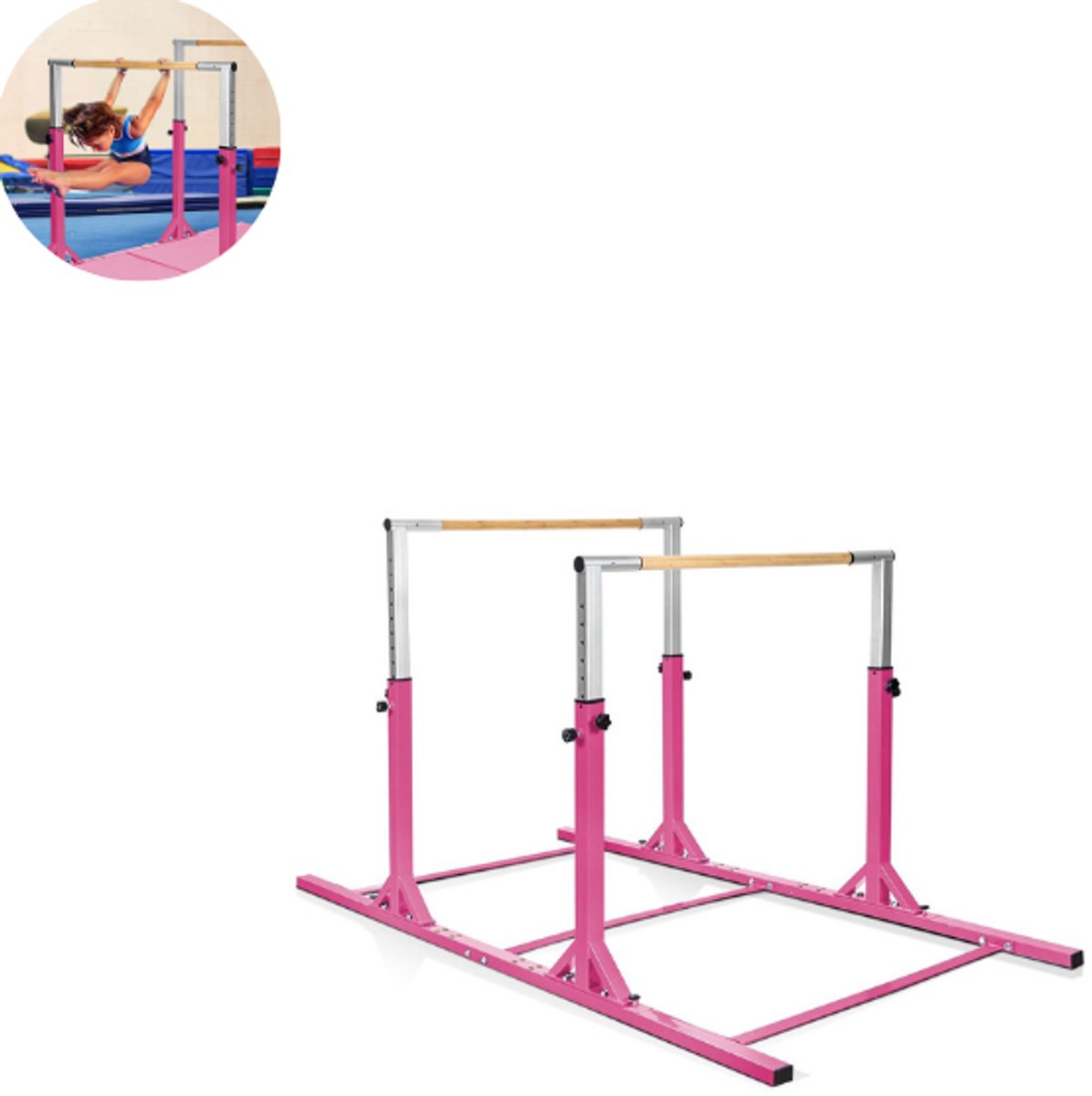   - Rekstok - Duikelrek - Turnrek - Klimboog - Peuter en Kinderen- Verstelbaar - Roze