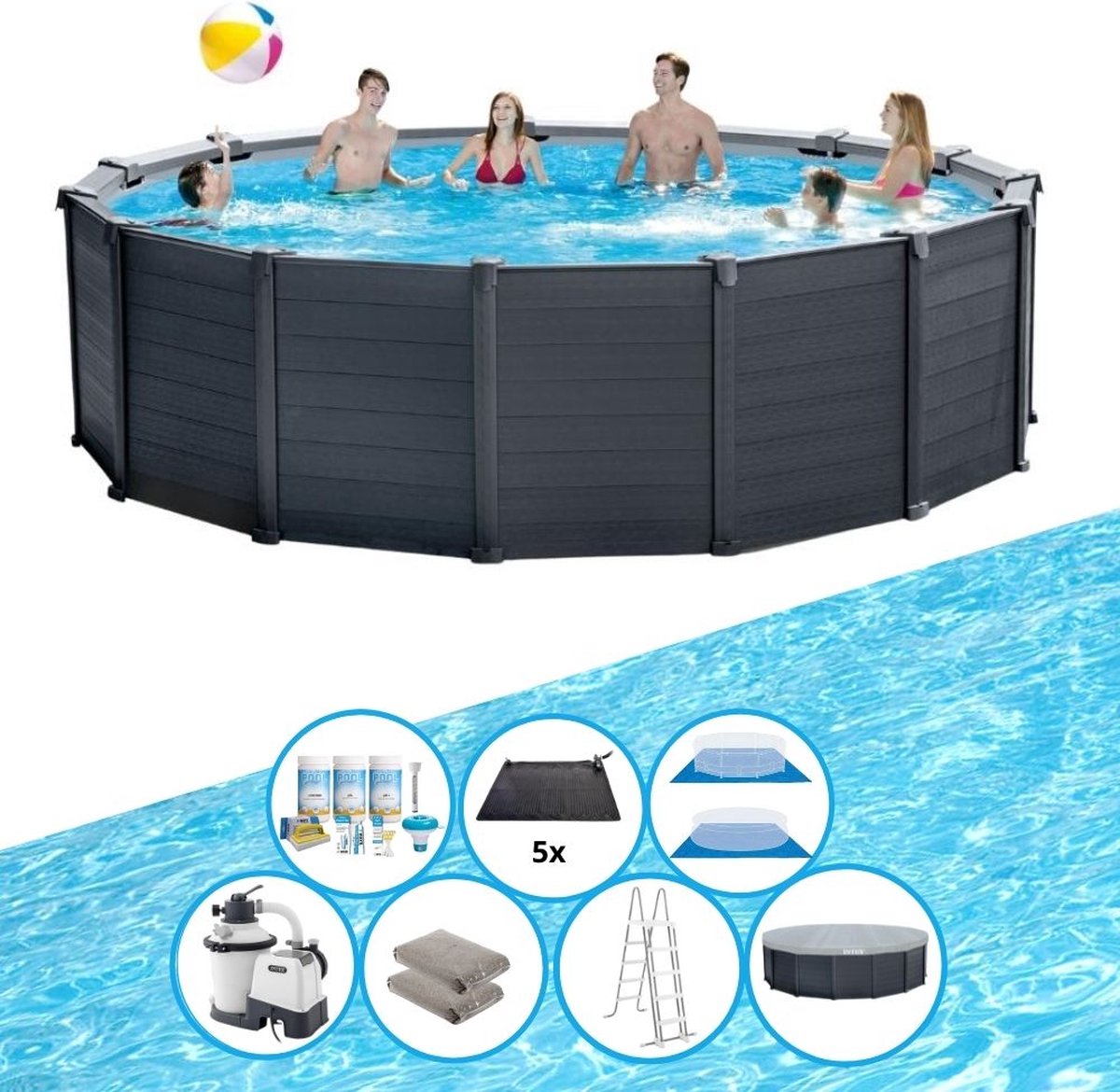 Zwembad Graphite Grey Panel - Met accessoires - 478x124 cm