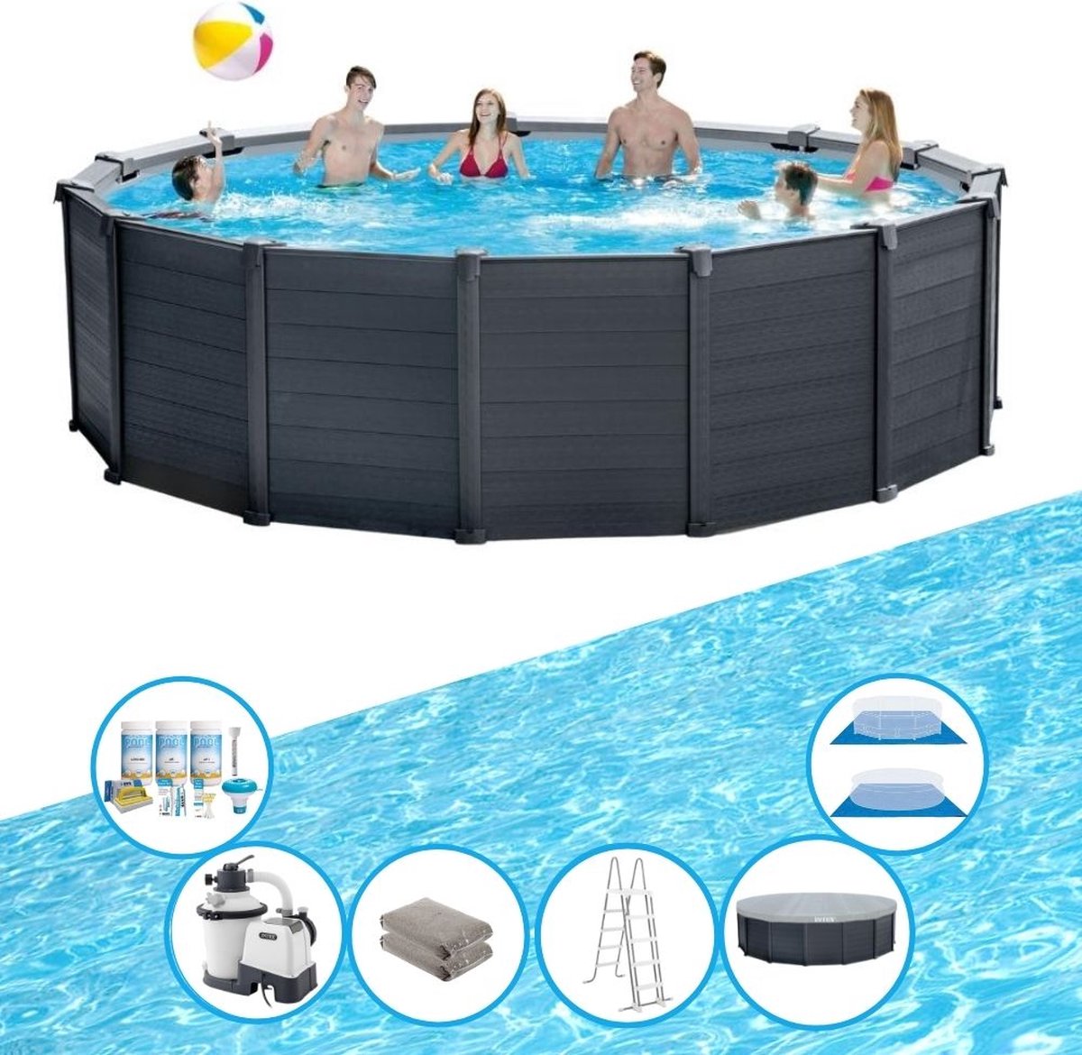 Zwembad Graphite Grey Panel - Zwembad Bundel - 478x124 cm