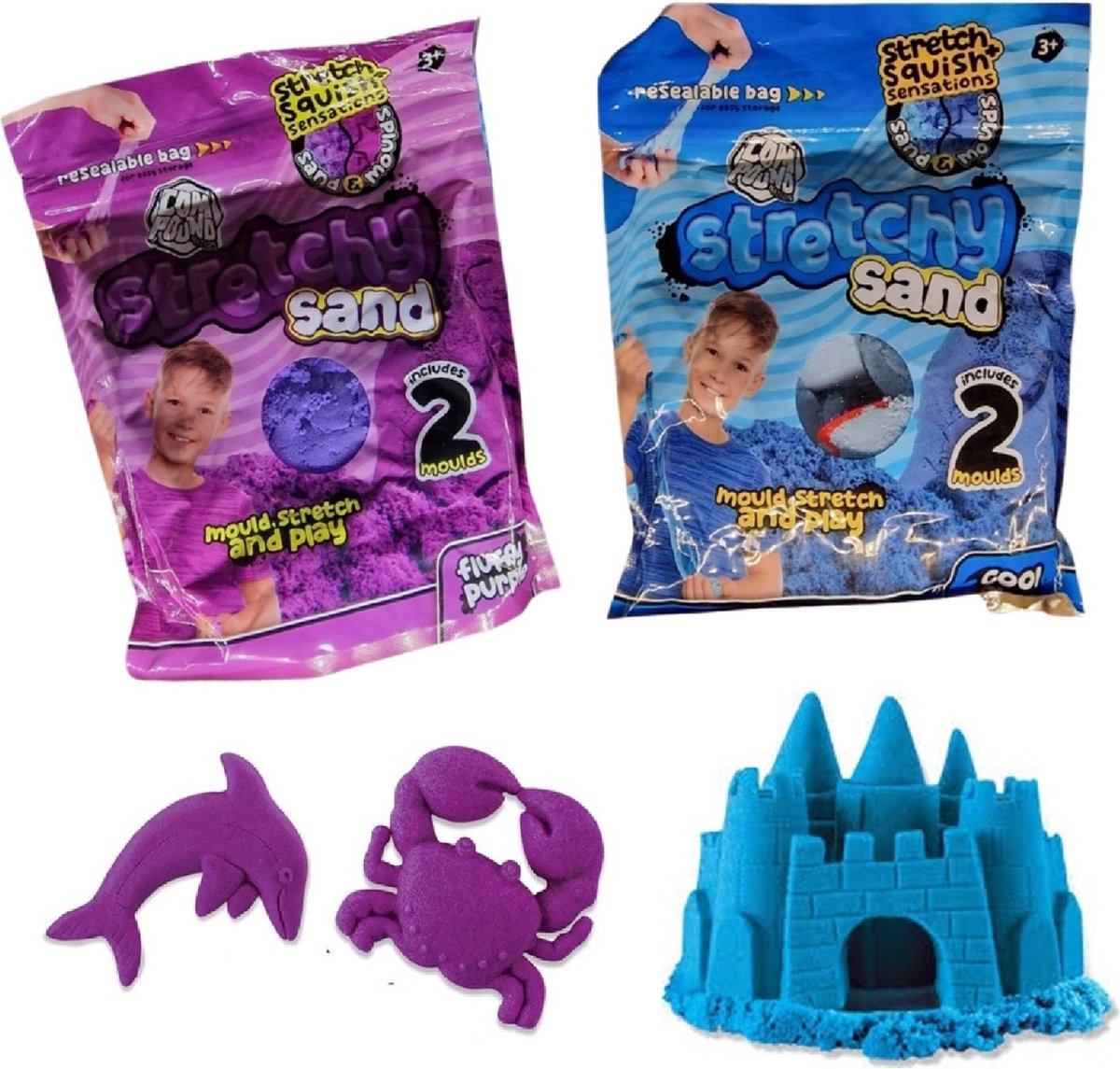 Gekleurd speelzand met vormpjes - 1 zak - Met hersluitbare verpakking