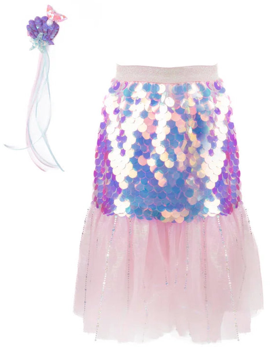 Great Pretenders Verkleedkledij Bling Bling Mermaid rok met haarclip - 4/6 jaar - Roze - Maat 4-6 jaar